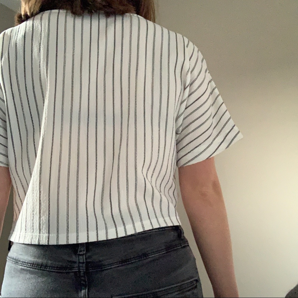 Black and White Striped Zara Cropped V-Neck Top - Picture 9 of 9